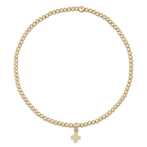 Best bangle bracelets with solid gold for an elegant and luxurious design-egirl classic gold 2mm bead bracelet - signature cross gold charm by enewton