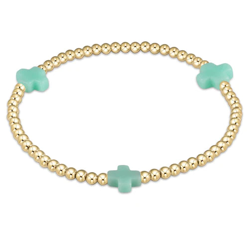 Best bangle bracelets with stacked designs for a trendy and fashionable look-egirl signature cross gold pattern 3mm bead bracelet - mint by enewton