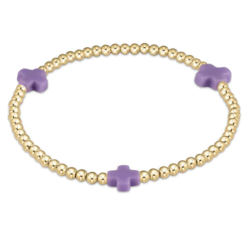 Traditional gold bangle bracelets with a smooth finish for a classic look-egirl signature cross gold pattern 3mm bead bracelet - purple by enewton