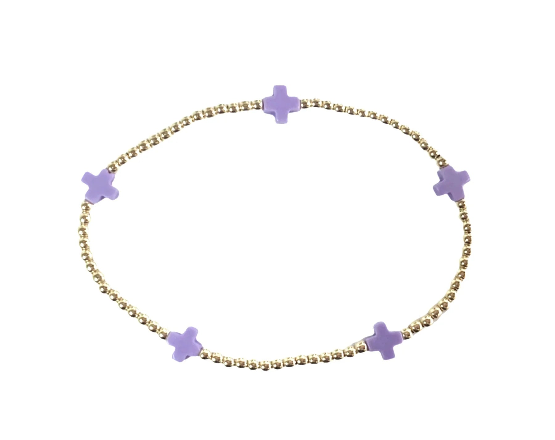 Best bangle bracelets with heart-shaped charms for a romantic and sweet touch-egirl signature cross small gold pattern 2mm bead bracelet - purple by enewton