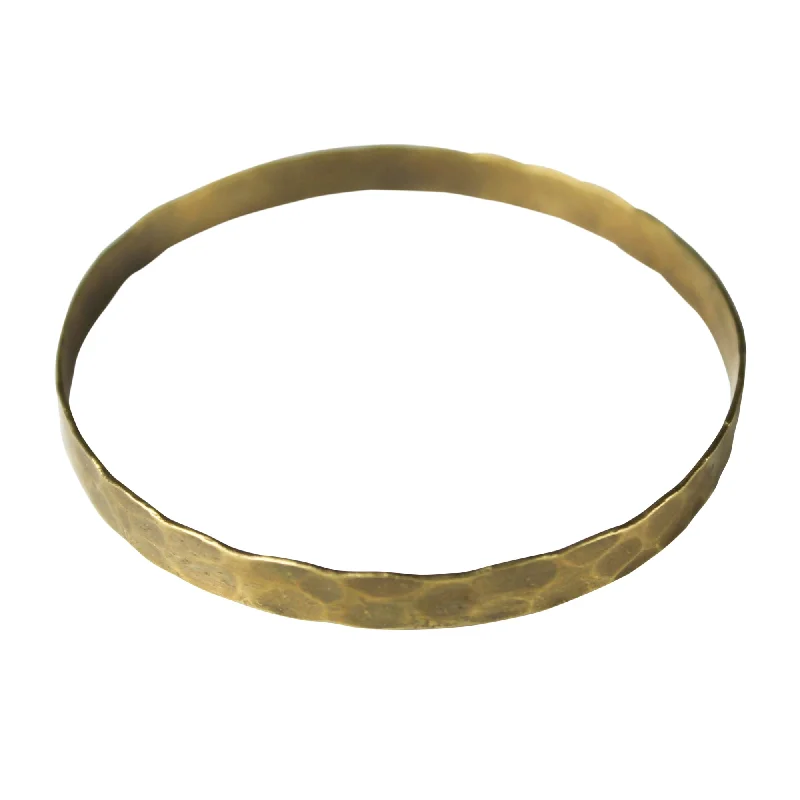 Silver bangle bracelets with hammered textures for a rustic and modern finish-Eve Hammered Bangle, Brass - Sm