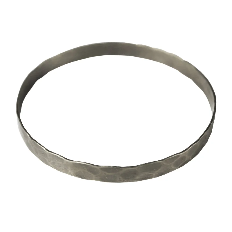 Chunky bangle bracelets with metallic finishes for a bold and statement-making look-Eve Hammered Bangle, Silver - Sm