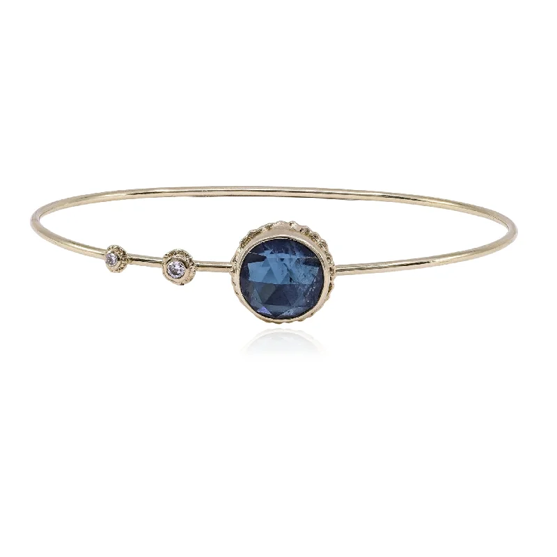 Customizable bangle bracelets with initials for a personalized, meaningful gift-JAMIE JOSEPH 14K YELLOW GOLD INDICOLITE DIAMOND BANGLE BRACELET