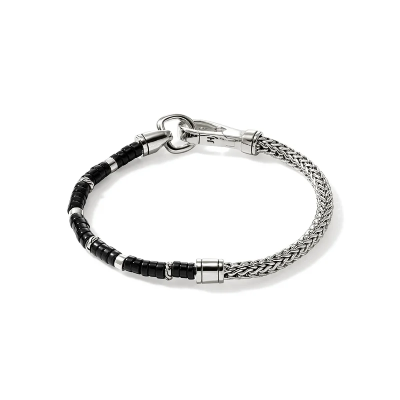 Classic bangle bracelets with pearl embellishments for a feminine and classic touch-JOHN HARDY LARGE STERLING SILVER BLACK ONYX CHAIN BRACELET