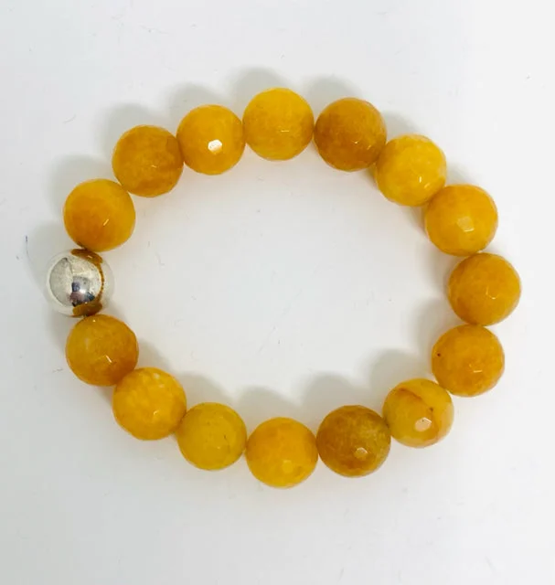 Bangle bracelets with open-ended designs for a modern and adjustable fit-Faceted Yellow Agate Bracelet