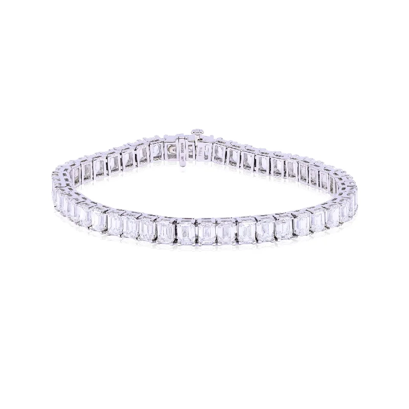 Sleek bangle bracelets with polished titanium for a modern and lightweight option-HENNE 1887 PLATINUM EMERALD-CUT DIAMOND BRACELET - 18.87CTW