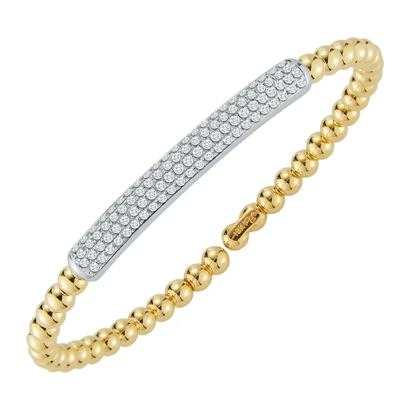 Best bangle bracelets with durable enamel finishes for long-lasting wear and vibrant colors-18K YELLOW GOLD BEADED CUFF BRACELET WITH PAVE DIAMOND BAR - 1.00CTW