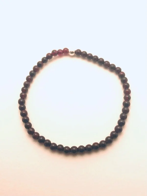 Bangle bracelets with polished marble inlays for a chic and trendy appearance-Garnet smooth round Sterling Bead Bracelet