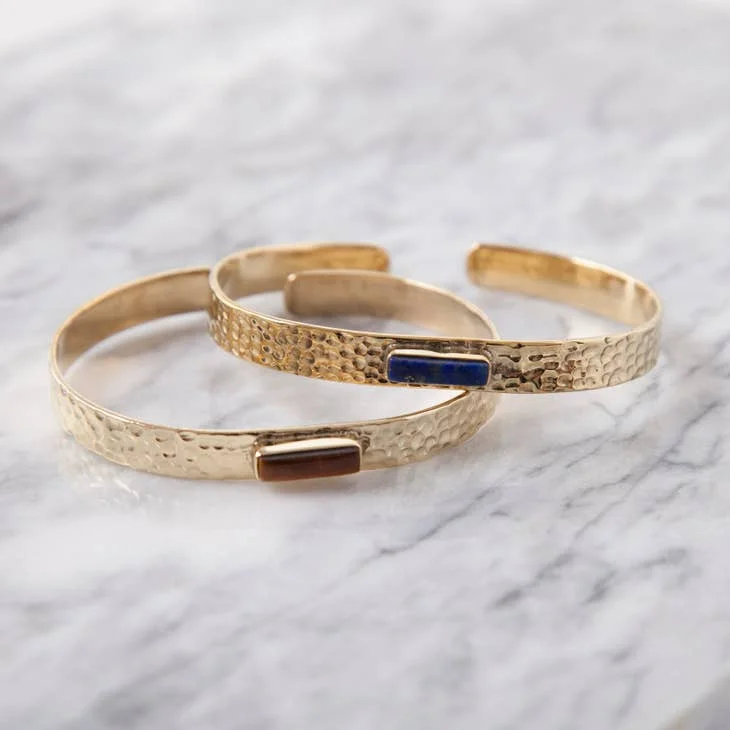 Bangle bracelets with open-ended designs for a modern and adjustable fit-Hammered Stone Bracelet Lapis