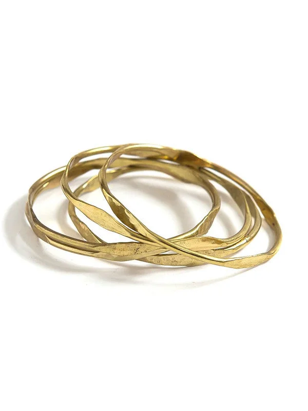 Simple gold bangle bracelets with smooth finishes for a classic and elegant style-HAMMERED WAVES BRASS BANGLE SET