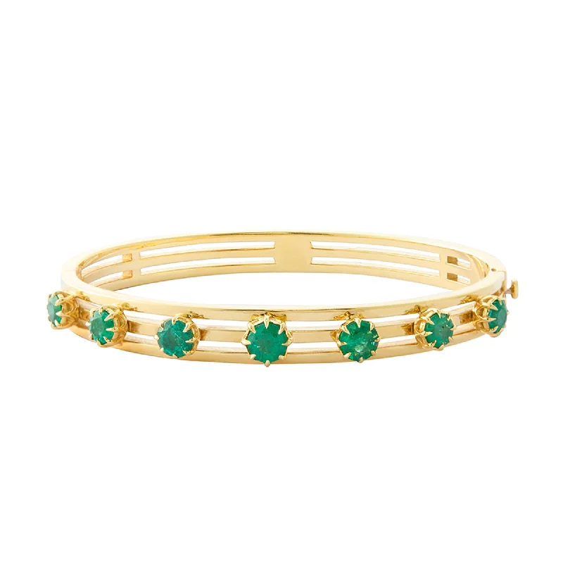 Adjustable bangle bracelets with toggle clasps for easy, secure wearing-7 Stone Bangle - Emerald