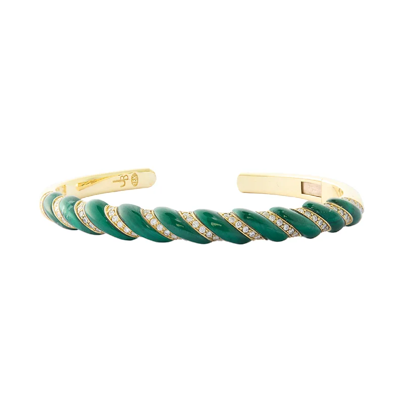 Vintage bangle bracelets with oxidized silver finishes for a rustic, antique feel-70s Bangle - Malachite and Diamond