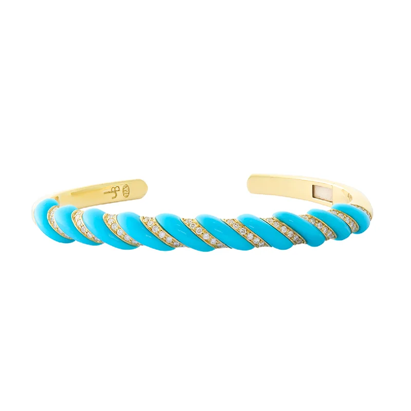 Best bangle bracelets with solid gold for an elegant and luxurious design-70s Bangle - Turquoise and Diamond