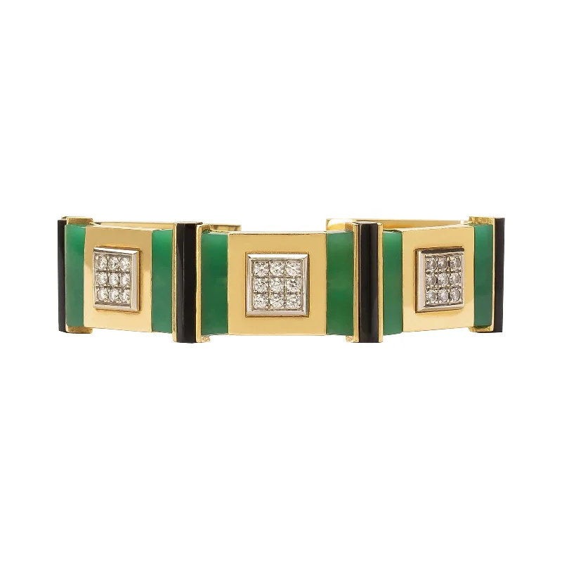 Best bangle bracelets for women with elegant gold designs for every occasion-Deco Diamond Bracelet - Chrysoprase & Onyx