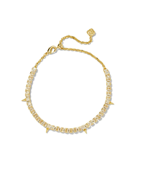 Best bangle bracelets with clear acrylic for a modern, transparent design-Kendra Scott| Jacqueline Tennis Bracelet| Gold, White Crystal