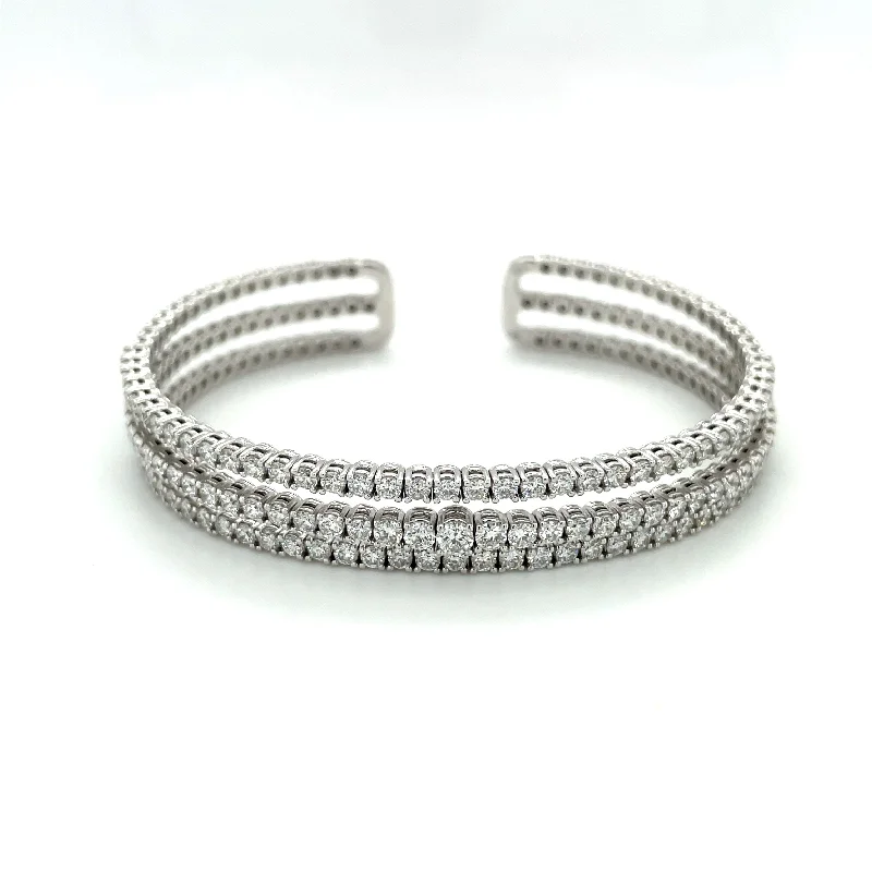 Best bangle bracelets with customizable charms for a personalized, unique piece-Lady's White 3 strand 18 Karat Bracelet With 111=4.65Tw Round G Vs2 Diamonds