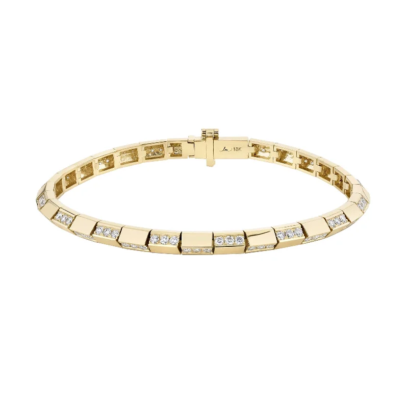 Bangle bracelets with open-ended designs for a modern and adjustable fit-Alternating Diamond Knife Edge Bar Tennis Bracelet