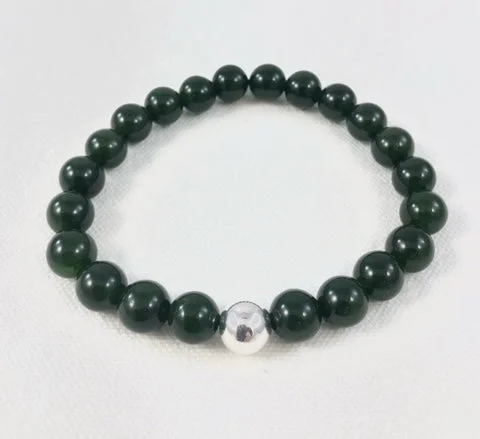 Classic bangle bracelets with pearl embellishments for a feminine and classic touch-Men's Bracelet, Canadian Jade with Sterling Silver Bead