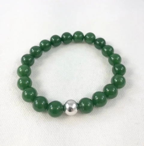 Stainless steel bangle bracelets with polished finishes for a sleek and durable design-Men's Bracelet, Green Jade with Sterling Silver Bead