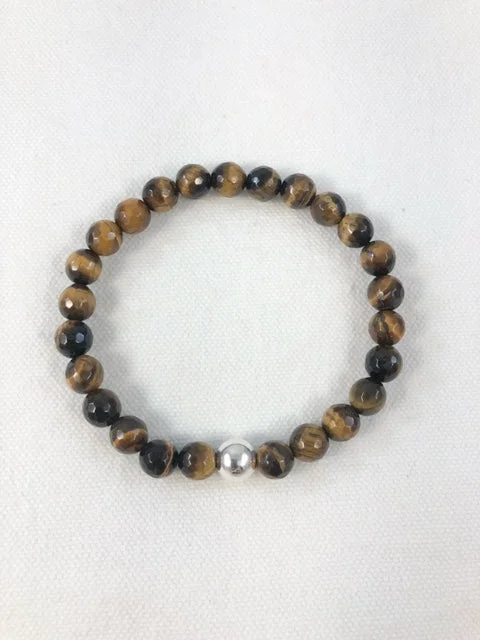 Best bangle bracelets with stacked designs for a trendy and fashionable look-Men's Bracelet, Tiger's Eye with Sterling Silver Bead