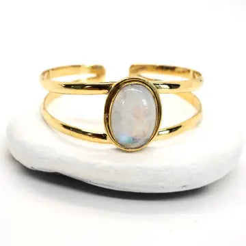 Simple bangle bracelets with smooth matte finishes for a subtle and modern style-Moonstone Cuff Bracelet