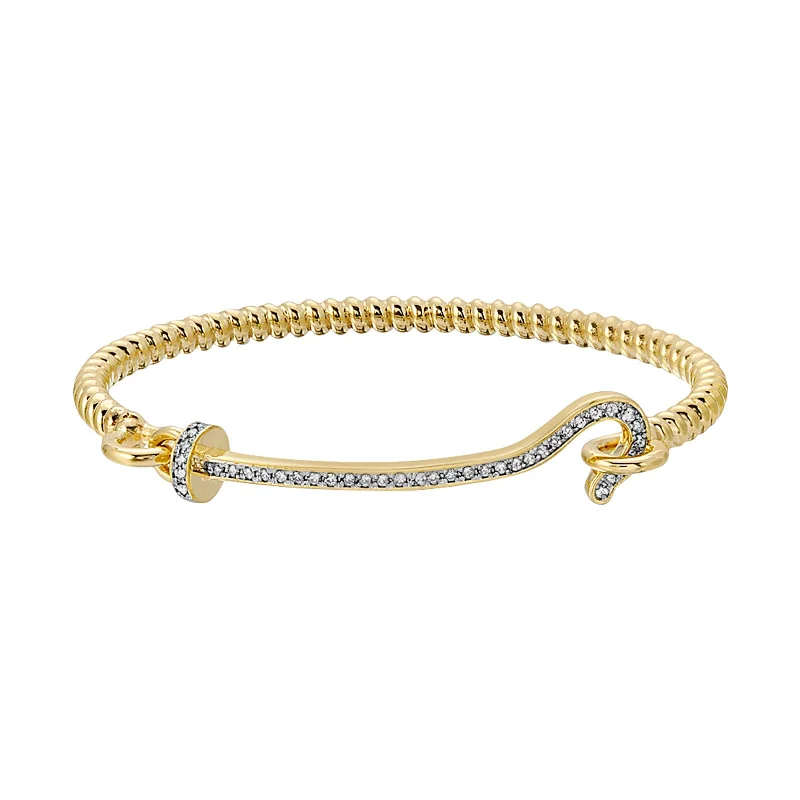 Bold bangle bracelets with textured finishes for a dynamic and modern style-Diamond Hook Twist Bangle