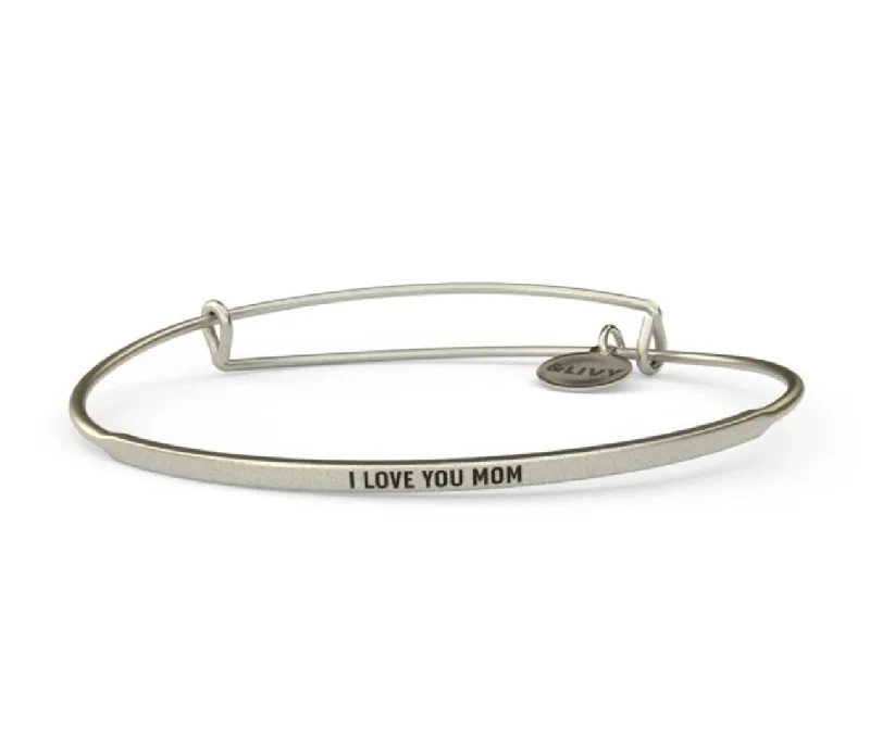 Posy - I Love You Mom Bangle - Antique Silver Finish by &Livy