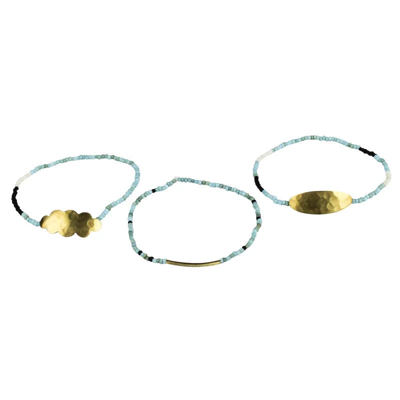 Best bangle bracelets with pearls and crystals for a glamorous and sophisticated look-Quay Beaded Bracelets, Teal - Asst/3