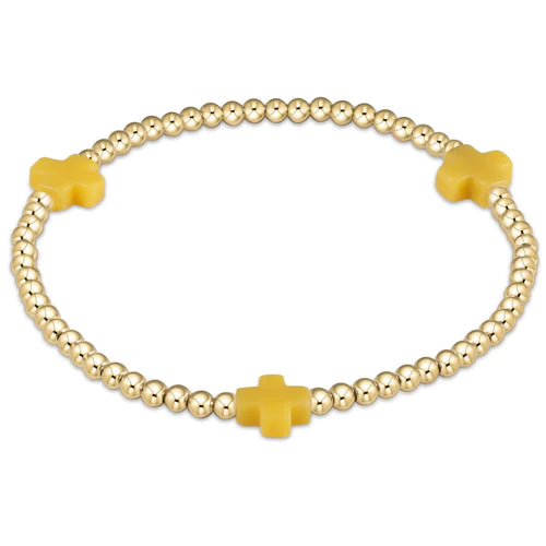 Chunky bangle bracelets with metallic finishes for a bold and statement-making look-signature cross gold pattern 3mm bead bracelet - canary by enewton