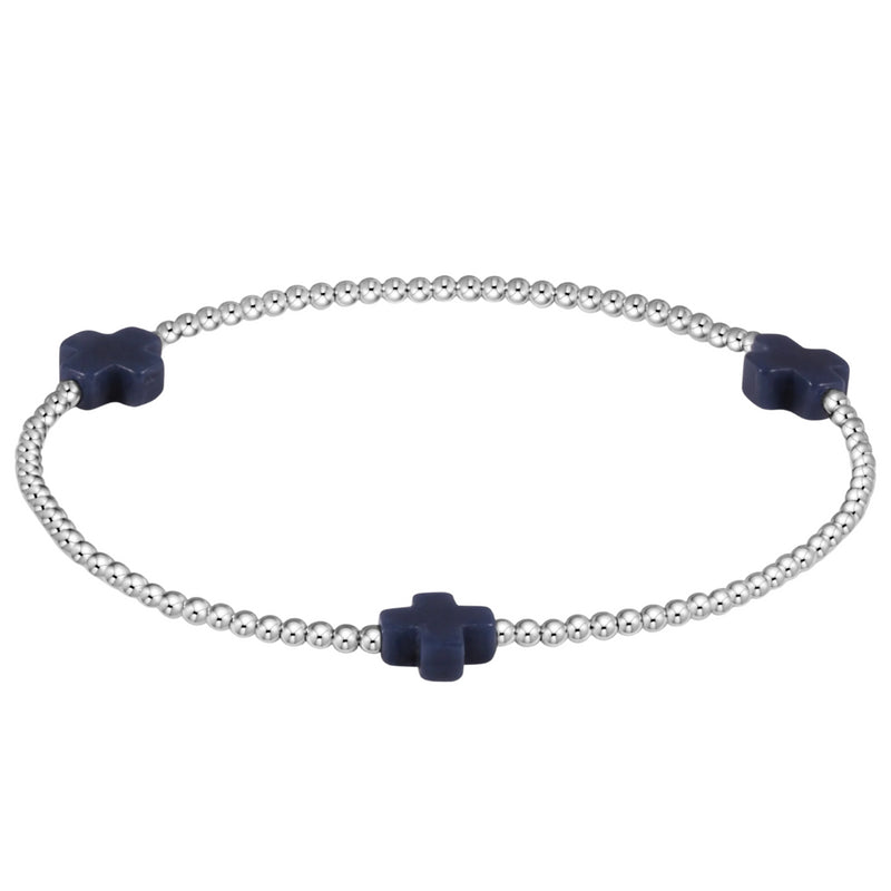 Best bangle bracelets with infinity symbols for a timeless and meaningful design-signature cross sterling pattern 2mm bead bracelet - navy by enewton