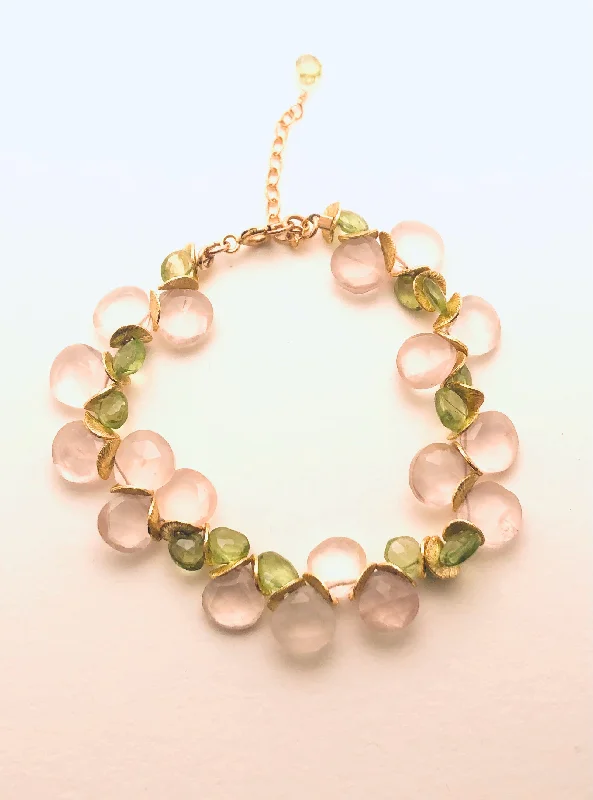 Best bangle bracelets with cubic zirconia for a dazzling and affordable alternative to diamonds-Signature Rose Quartz with Peridot Gold Bracelet