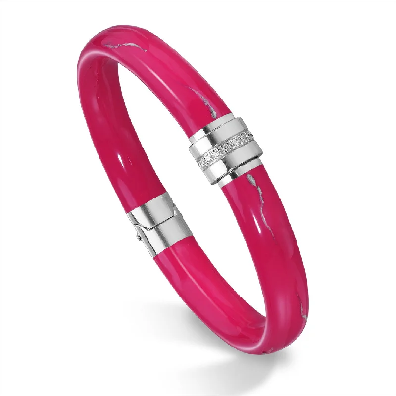 Wide bangle bracelets with boho-inspired patterns for a free-spirited design-SOHO Magenta Enamel Bracelet and Diamond Bracelet