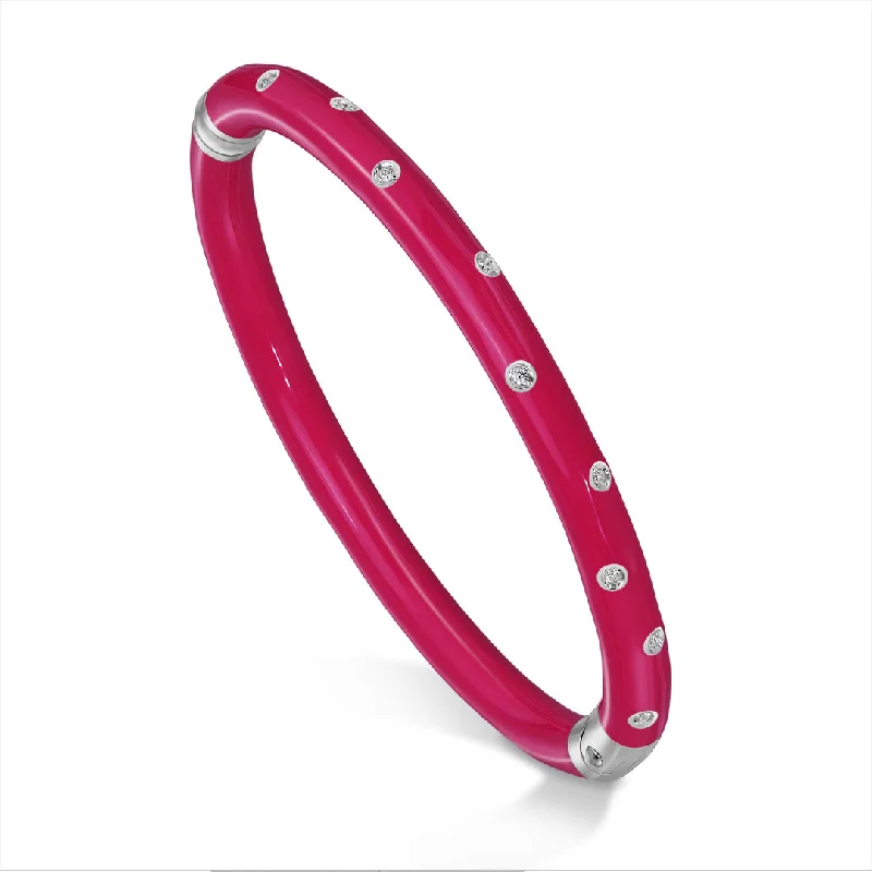 Bangle bracelets with braided leather straps for a chic, rustic vibe-SOHO Magenta Enamel Bracelet with Diamonds