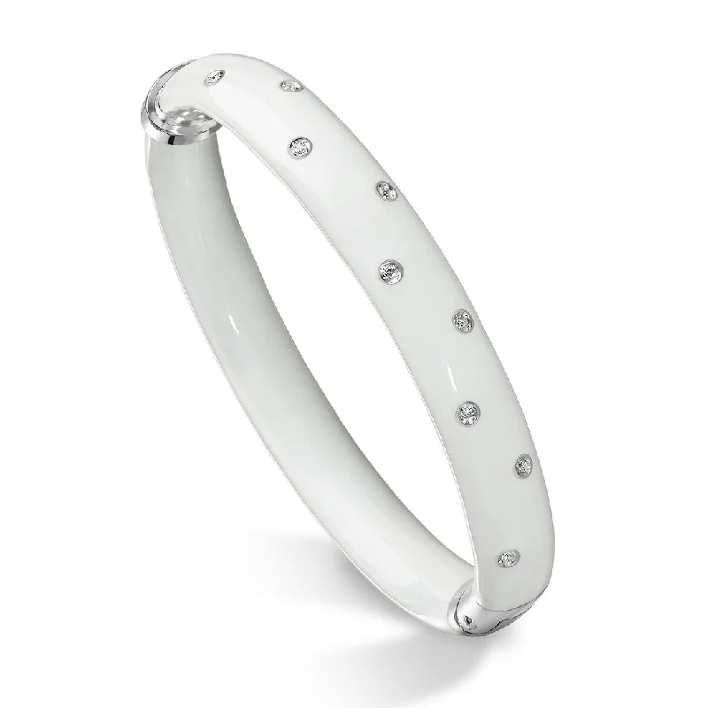 Best bangle bracelets with clear acrylic for a modern, transparent design-SOHO White Enamel and Diamond Bracelet