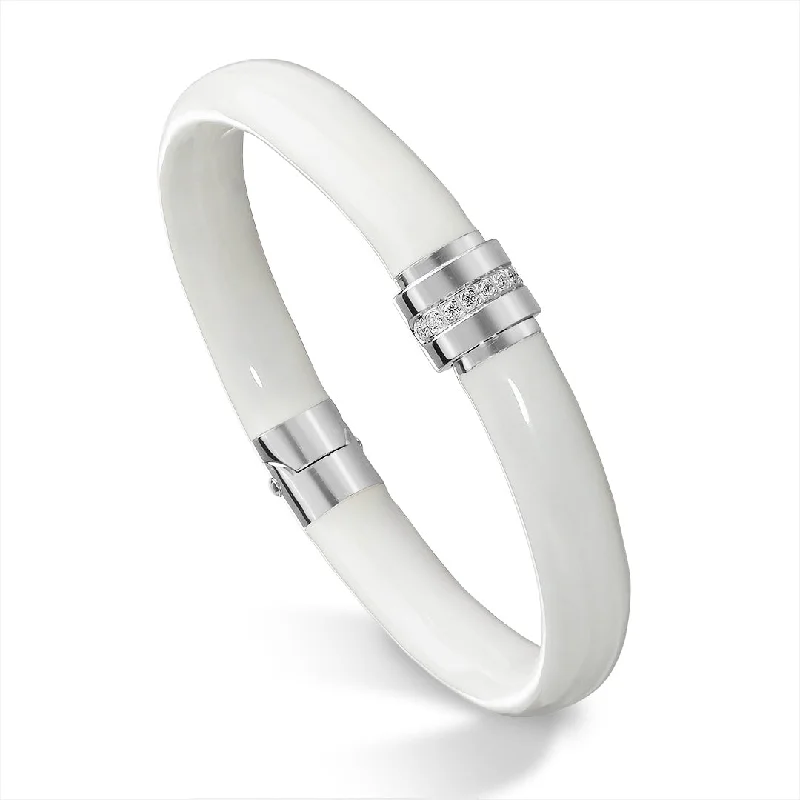 Best bangle bracelets with minimalist geometric designs for a contemporary, edgy look-SOHO White Enamel and Diamond Bracelet