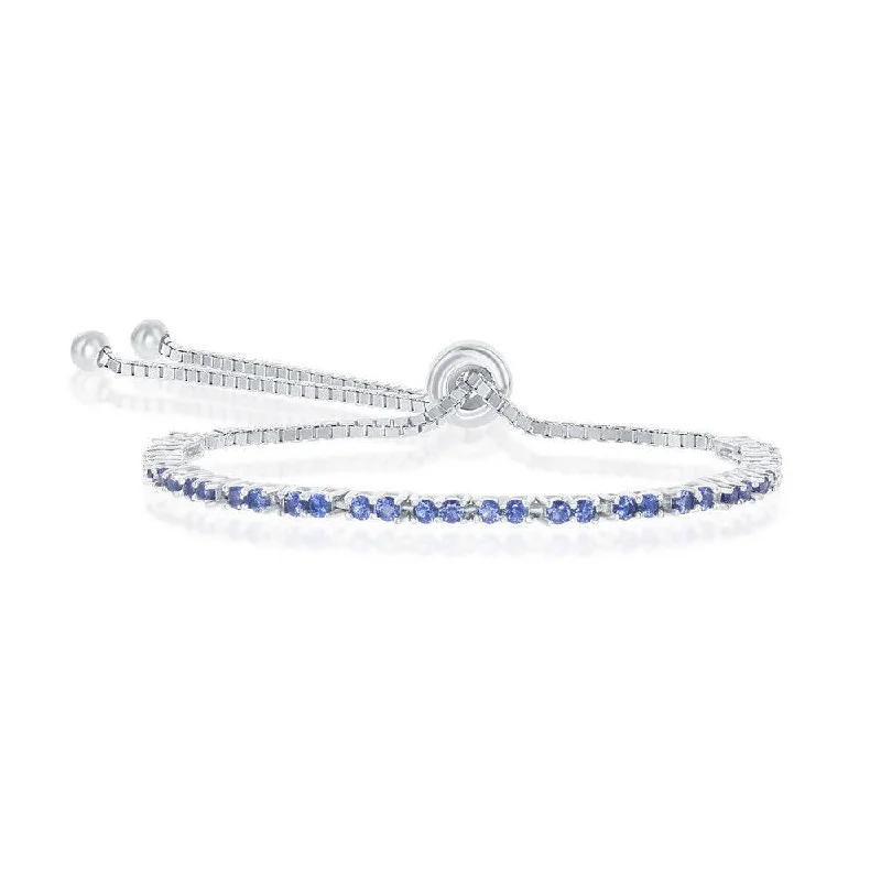 Best bangle bracelets with silver-plated finishes for an affordable and stylish accessory-Sterling Silver 2mm Sapphire CZ 'September Birthstone' Bracelet