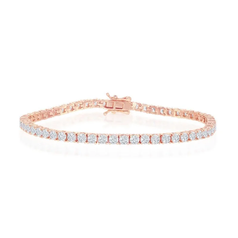 Wide bangle bracelets with boho-inspired patterns for a free-spirited design-Sterling Silver 3mm Prong-Set Round CZ Tennis Bracelet - Rose Gold Plated