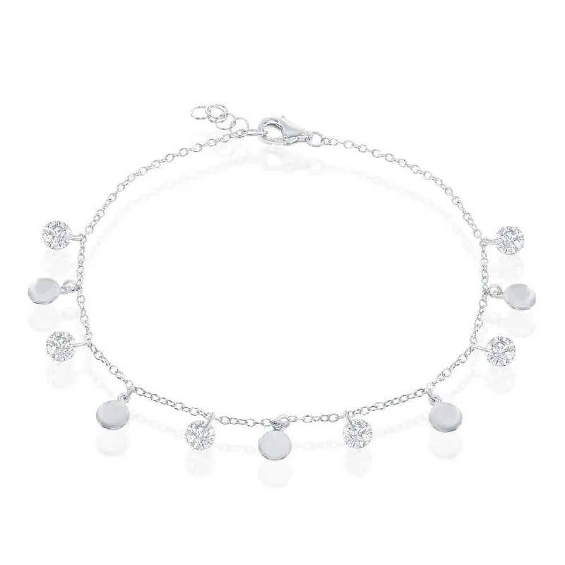 Best bangle bracelets with hand-crafted details for a unique and artisanal touch-Sterling Silver Alternating Disc and CZ Bracelet