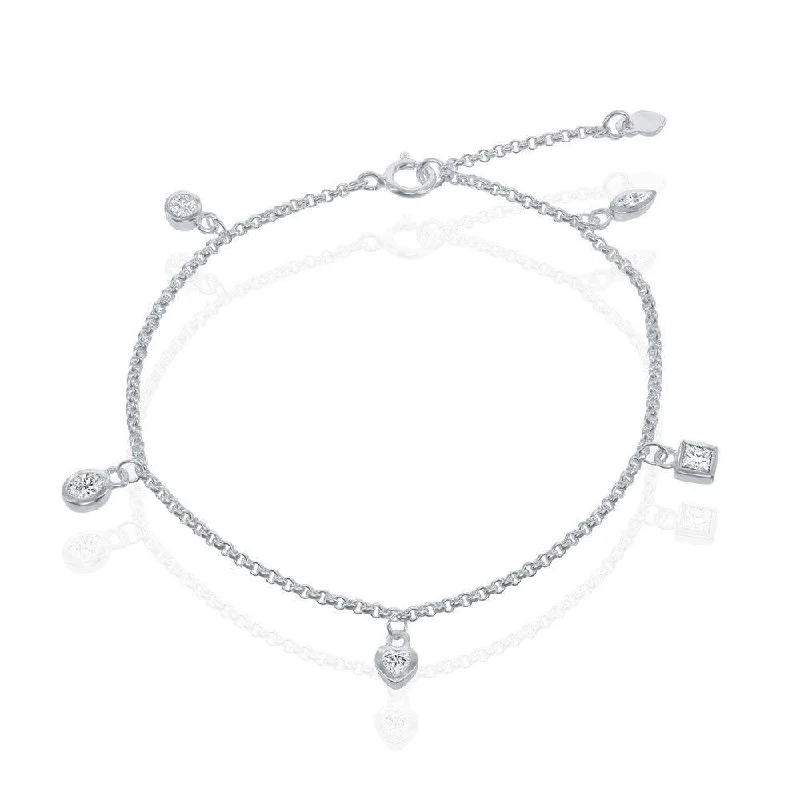 Vintage-inspired bangle bracelets with antique finishes for a retro, nostalgic style-Sterling Silver Hanging Charms CZ Bracelet