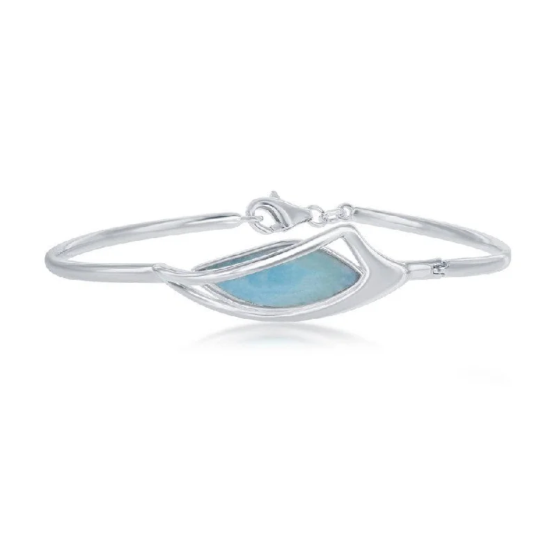 Best bangle bracelets with gemstone clusters for a bold and colorful statement piece-Sterling Silver Marquise Shaped Larimar Bangle