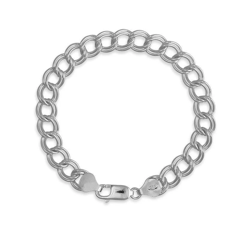 Bangle bracelets with open-ended designs for a modern and adjustable fit-Sterling Silver Twin Charm Bracelet, 9"