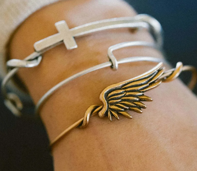 Sleek bangle bracelets with modern metallic finishes for a polished, chic design-Symbol Wraps Angel Wing Expandable Bangle - Antique Gold Finish by &Livy