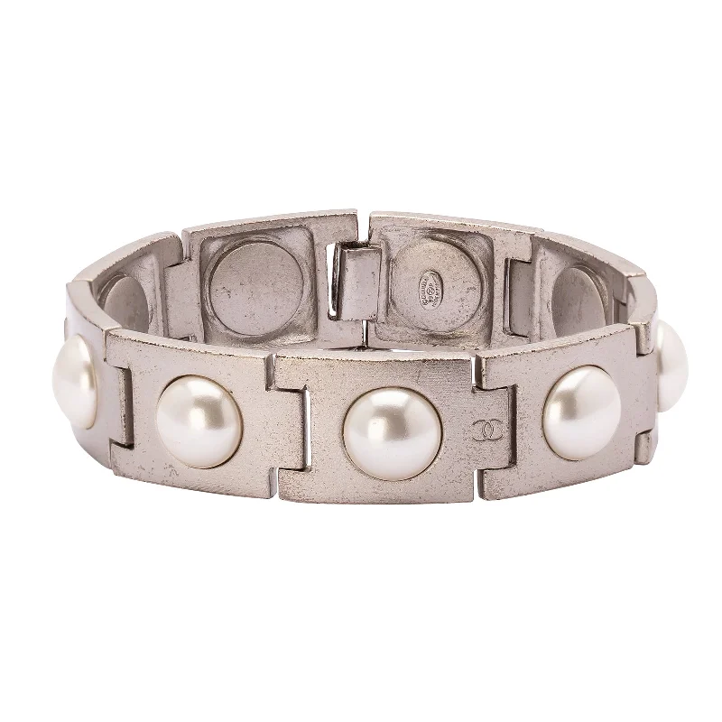 Best bangle bracelets with hand-crafted details for a unique and artisanal touch-Chanel Silver Pearl Link Bracelet