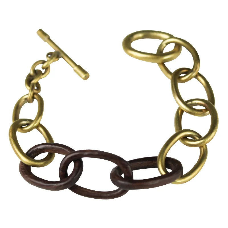 Elegant bangle bracelets with diamonds for a luxurious and sparkling accessory-Yara Bracelet, Brass, Dark Wood Links