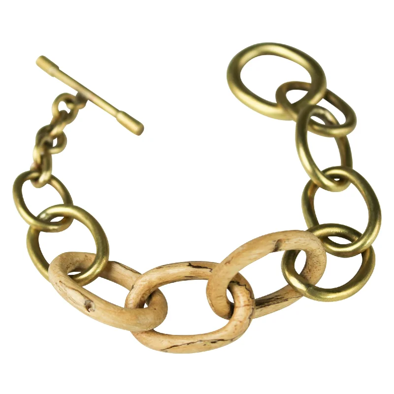 Best bangle bracelets with braided designs for a textured and sophisticated look-Yara Bracelet, Brass, Light Wood Links